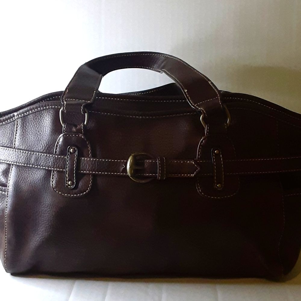 Brown leather tote bag